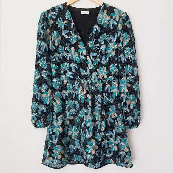 Sandro Bleen Faux-Wrap Mini Tulle Dress Embroidered Sequins EU 42, US 10-12 $445 - Picture 7 of 16